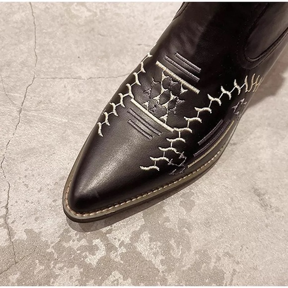 LAST 1! Cowboy Boots Embroidered Black Bohemian Aztec Festival Western - Picture 4 of 7